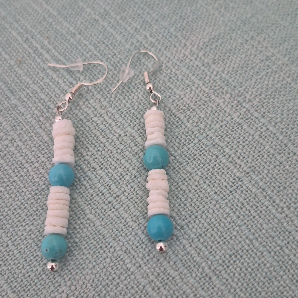 Natural Shell Rings Necklace & Earrings With Turquoise Stars &Turtle - Picture 4 of 5